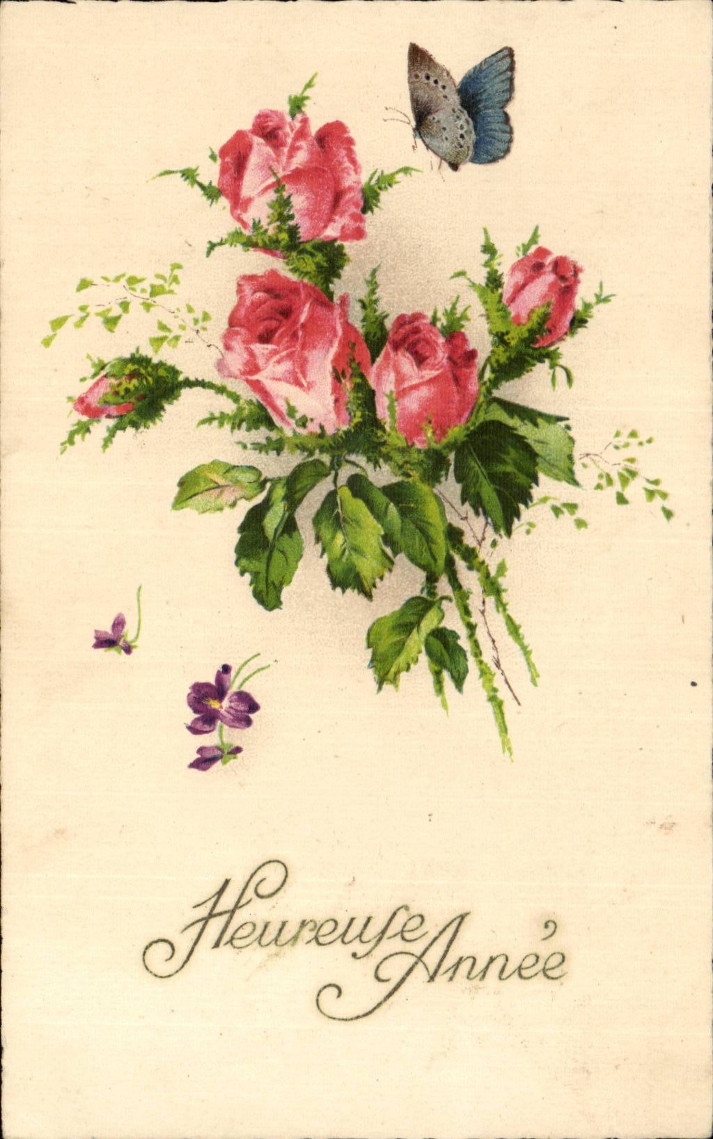 CPA Fantaisie Fleurs Heureuse Annee