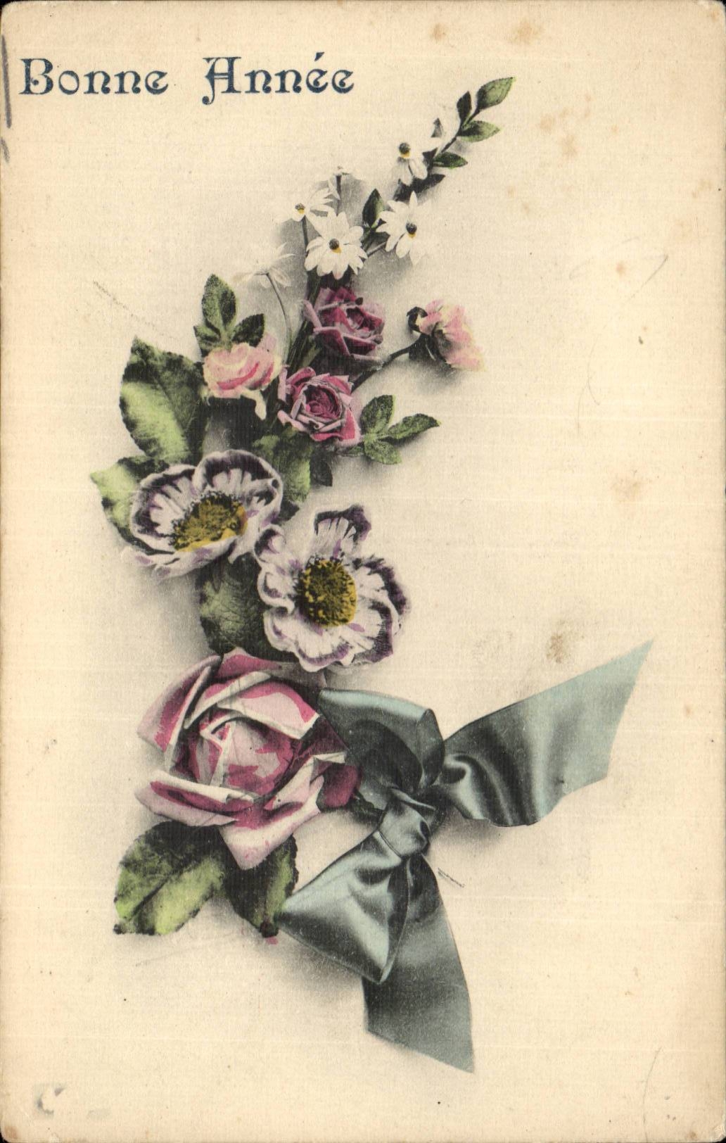 CPA Fantaisie Fleurs Bonne annee