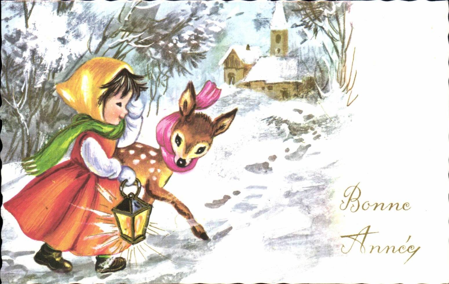 CPA Fantaisie Enfant Bambi Bonne annee