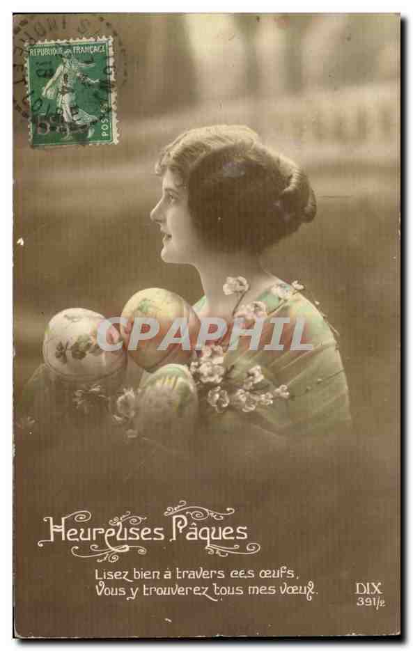 Femme tenant des œufs de Pâques — Carte postale de Pâques — Éditeur DIX, n° 391/2