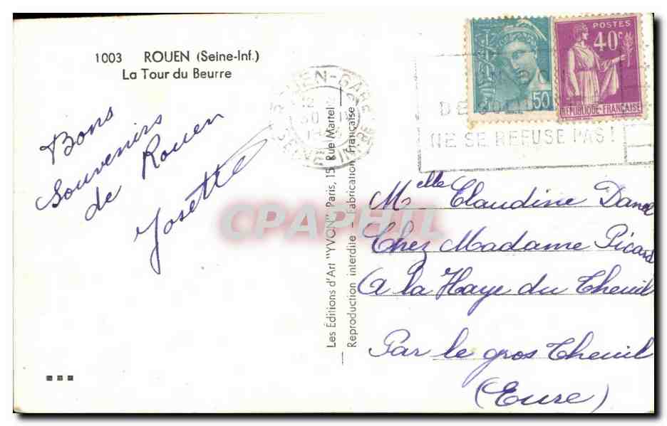 CPA Rouen La tour du beurre — Rückseite