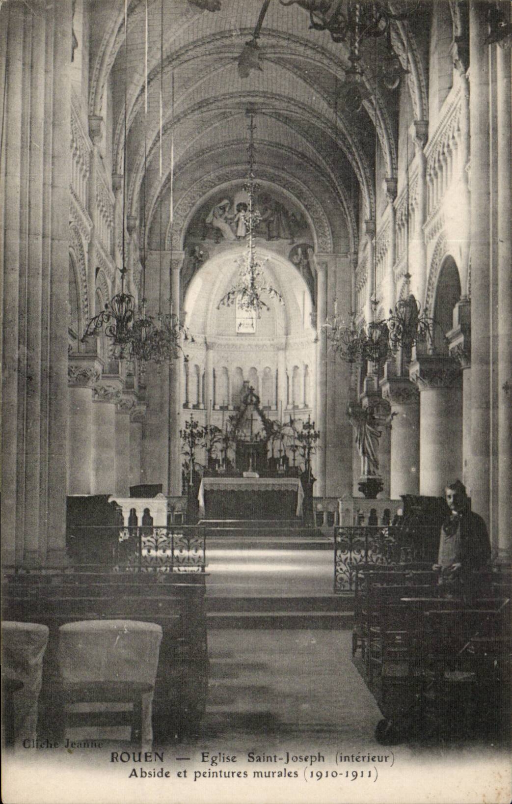 CPA Rouen Eglise Saint Joseph Abside et peintures murales