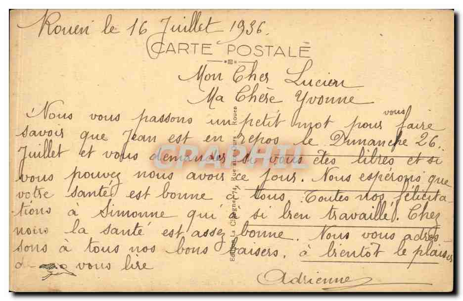 CPA Rouen La fontaine Sainte Marie — Rückseite