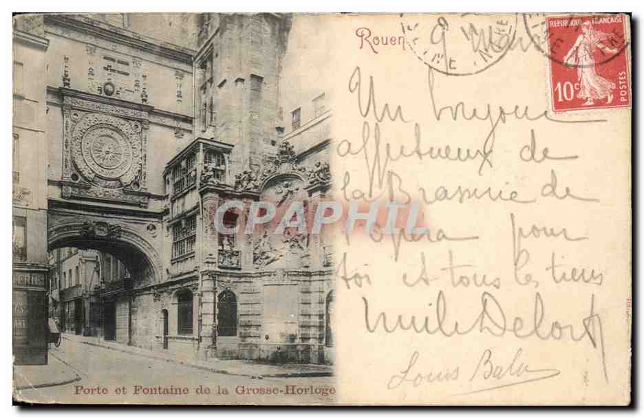 CPA Rouen Porte et fontaine de la grosse horloge