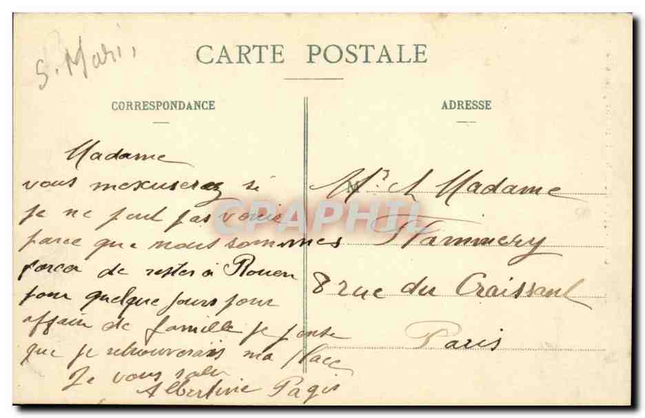CPA Rouen Hotel Bourgtheroulde — Verso