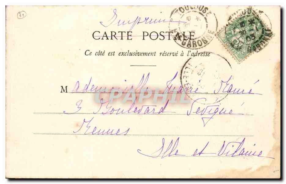 Le Pont Neuf à Toulouse — vu du Cours Dillon — Labouhain Frères, impr. édit. Toulouse, n°44 — Verso