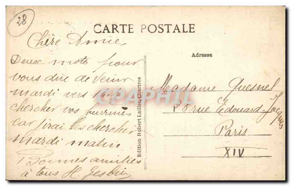 Chartres — Cathédrale, côté Sud — Édition Robert Laillet, n° 115 — Rückseite