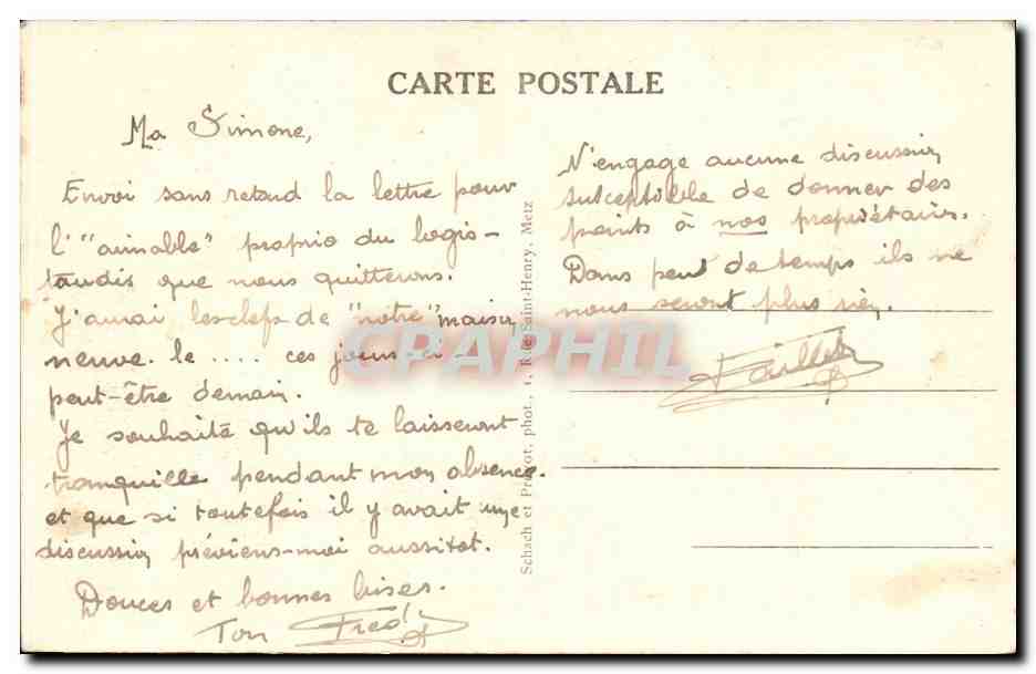 Mess des Officiers - Comptoir de Vente — 136e Régiment d'Infanterie de Forteresse, 1er Bataillon, Camp de Tétting — Verso