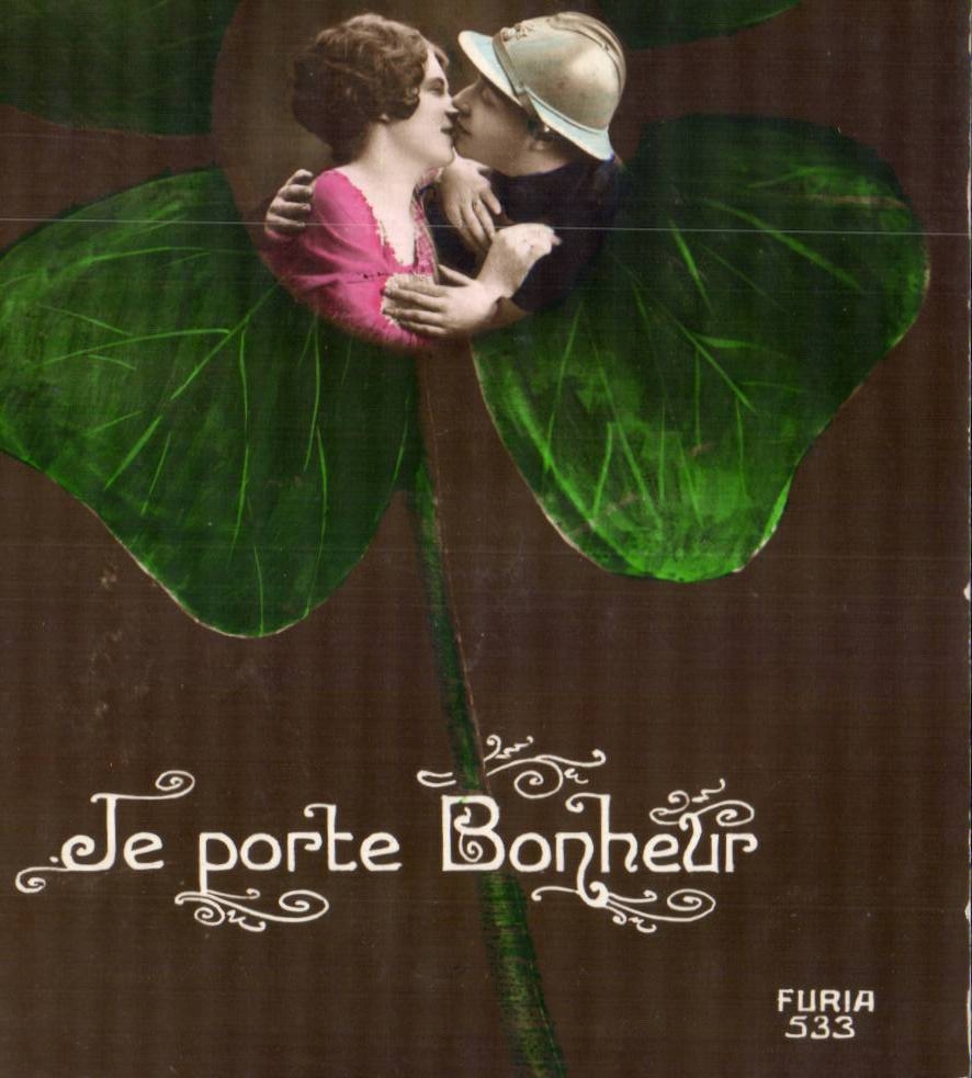 CPA Fantaisie Je porte bonheur Femme et militaire