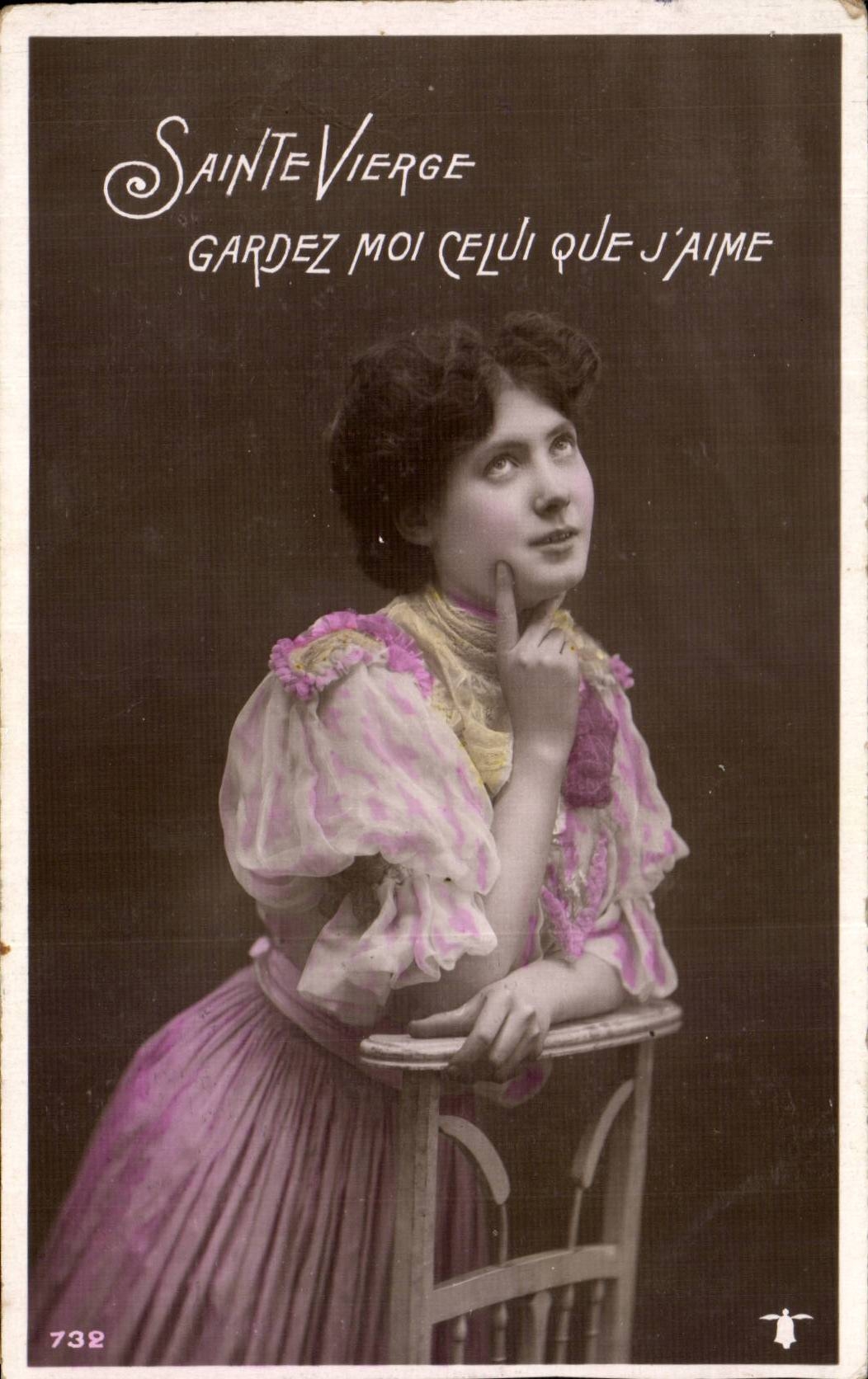 Jeune femme en robe rose — Sainte Vierge, gardez moi celui que j'aime — éditeur anonyme, n° 732