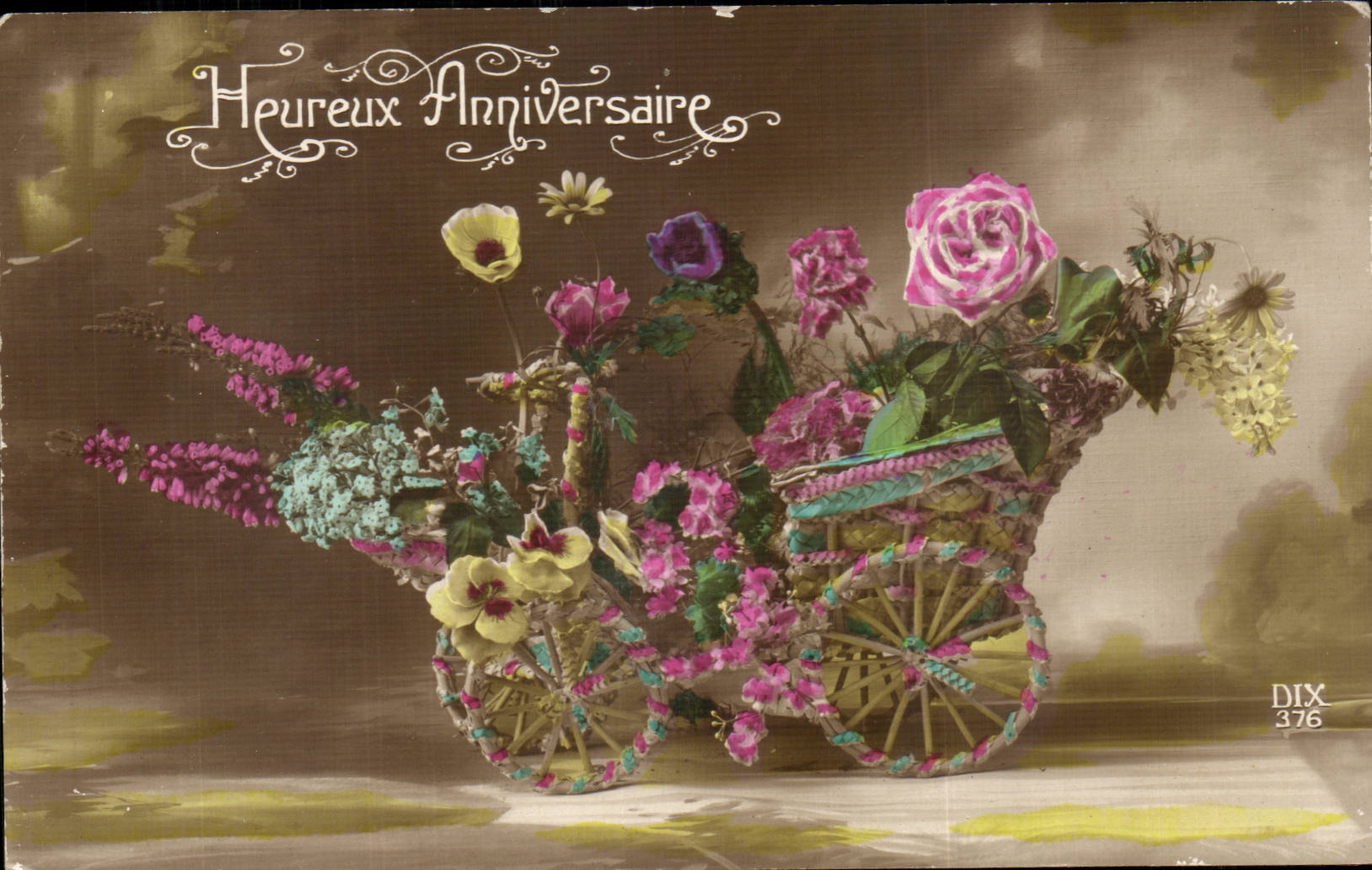 CPA FAntaisie Fleurs Anniversaire