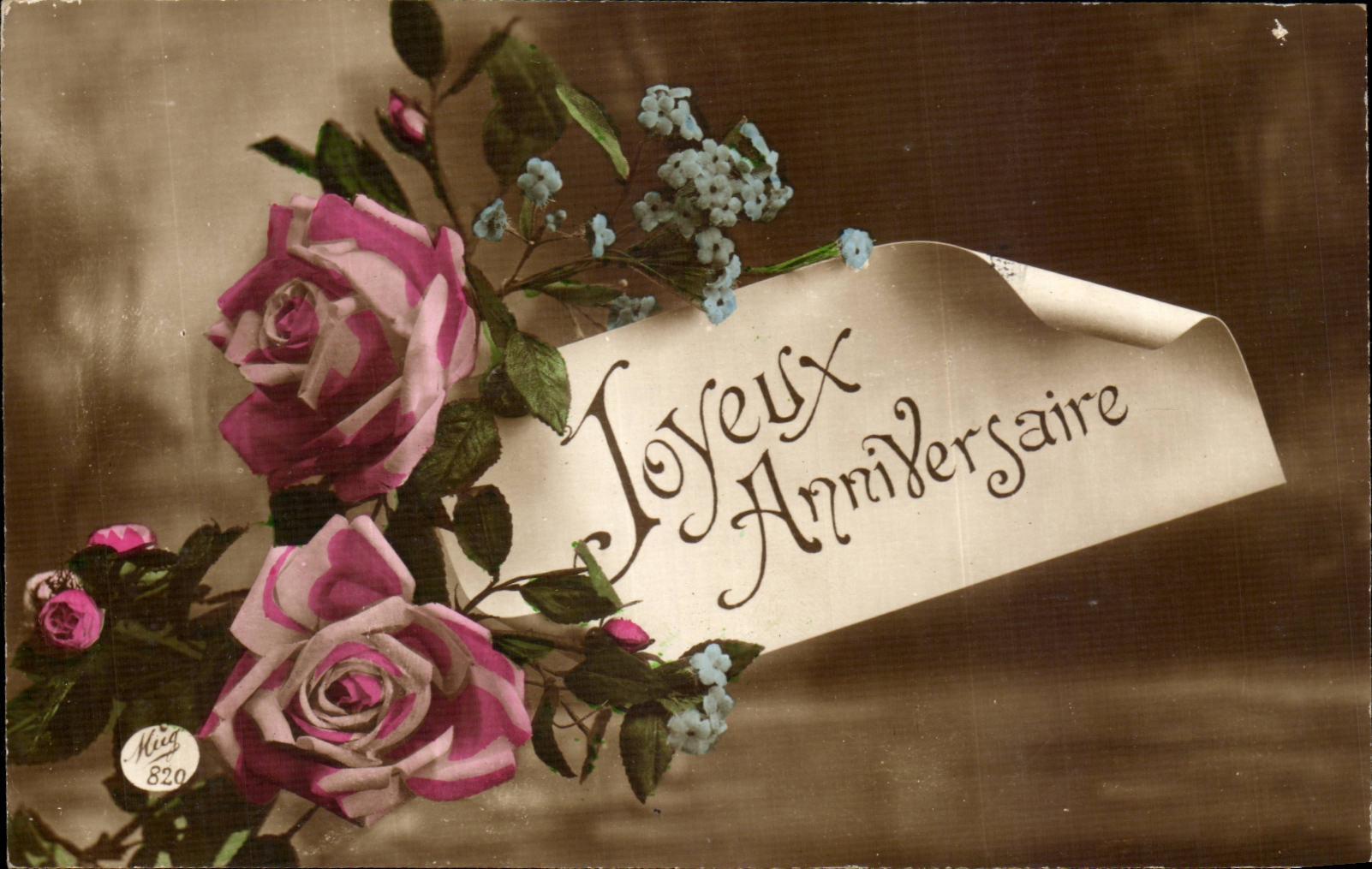 CPA FAntaisie Fleurs Joyeux anniversaire