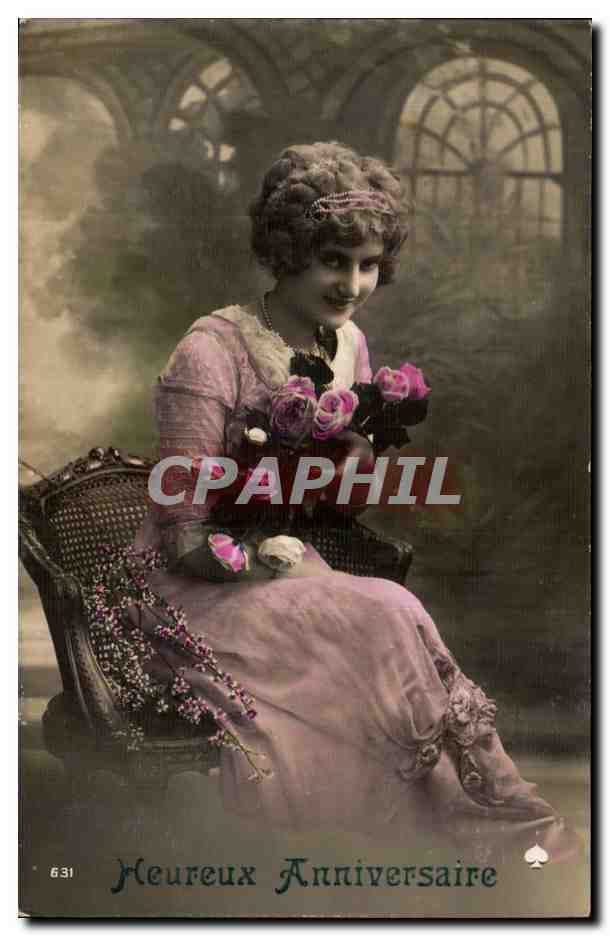 CPA FAntaisie Femme Anniversaire