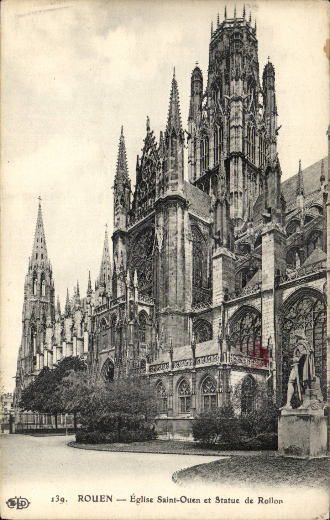 Rouen CPA Eglise Saint Ouen et statue de Rollon