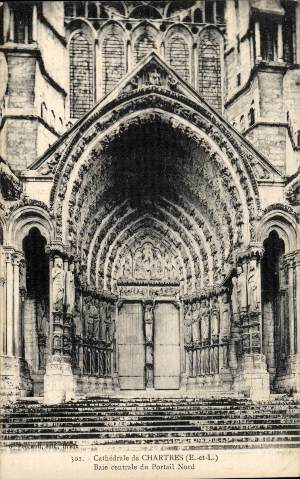 Cathédrale de Chartres — Baie centrale du Portail Nord — G. Poucault, édit., Dreux, n° 302