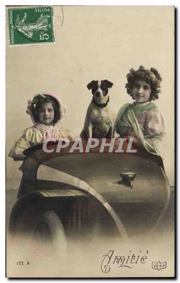 CPA Fantaisie Enfants Automobile Chien dog