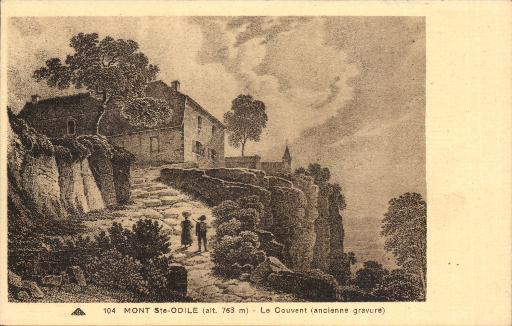 Mont Ste-Odile (alt. 763 m) — Das Kloster (alte Holzschnitte) — unbekannter Verlag, Nr. 104