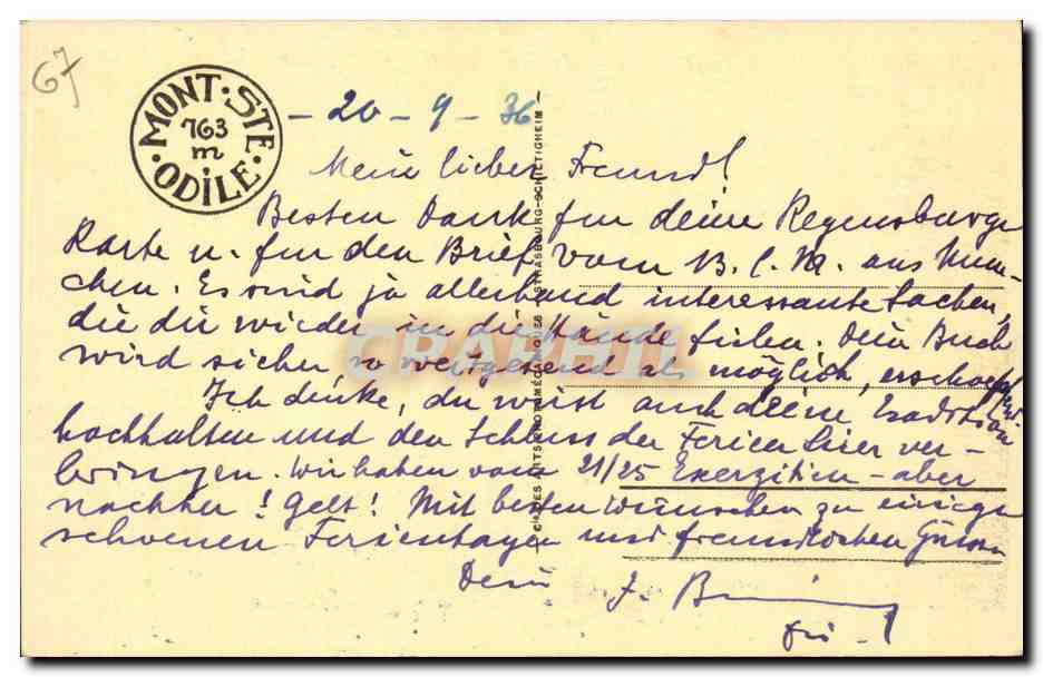 Mont Ste-Odile (alt. 763 m) — Das Kloster (alte Holzschnitte) — unbekannter Verlag, Nr. 104 — Rückseite