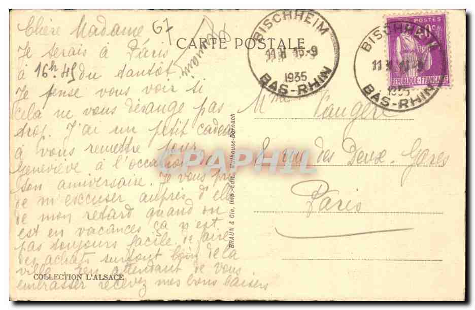 CPA Strasbourg Le monument Pasteur et l'universite — Verso