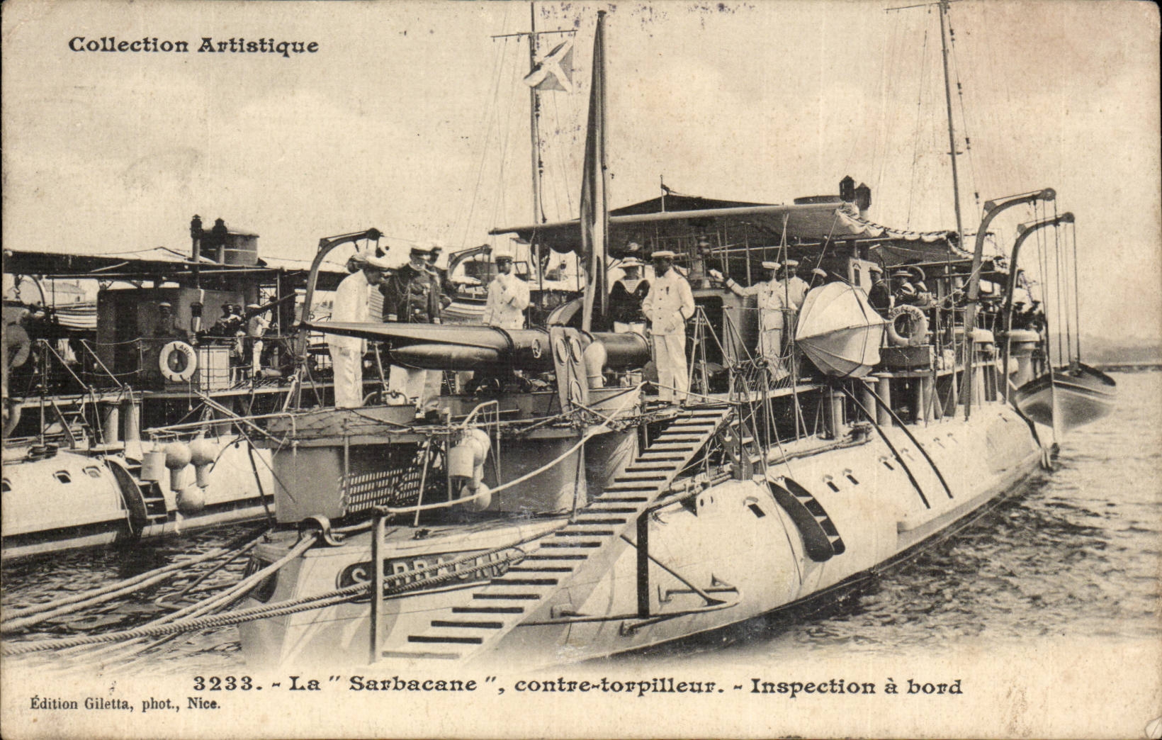 CPA La SArbacane Contre torpilleur Inspection a bord