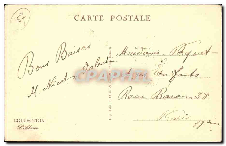 Strasbourg — L'Orangerie — éditeur Braun & Cie, n° 1443 — Rückseite