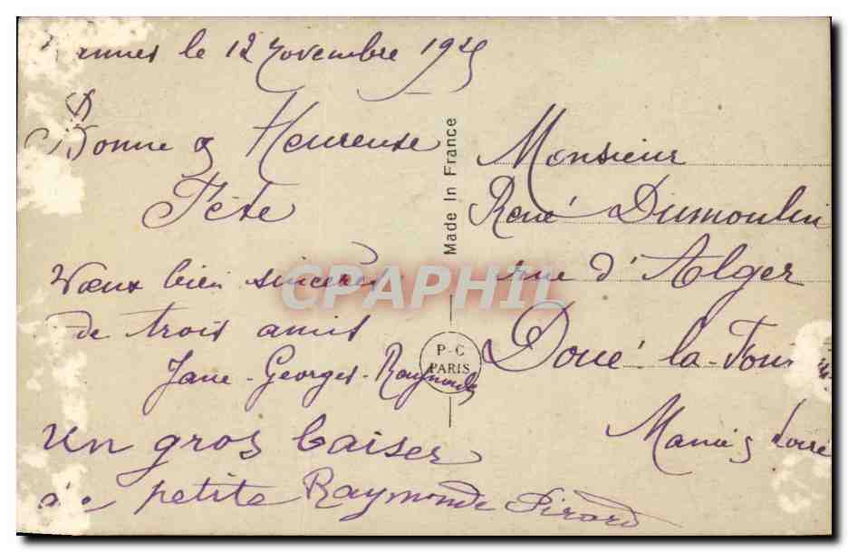 CPA Fantaisie Enfant Bonne fete — Rückseite