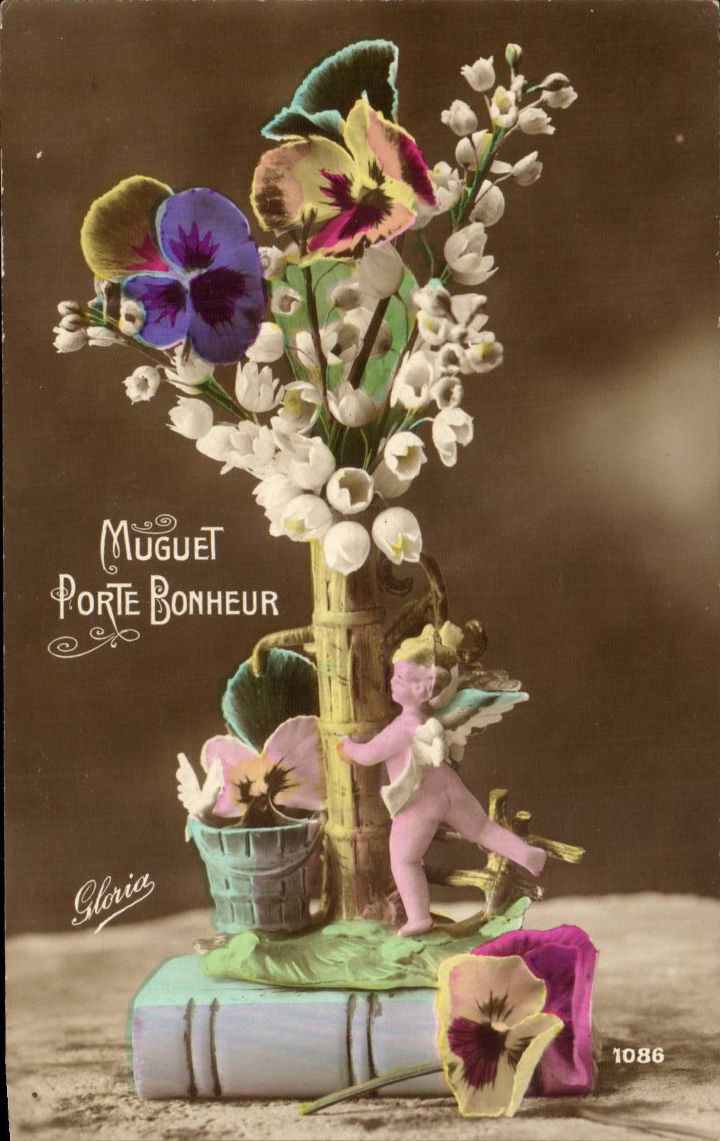 CPA Fantaisie Fleurs Muguet Porte bonheur