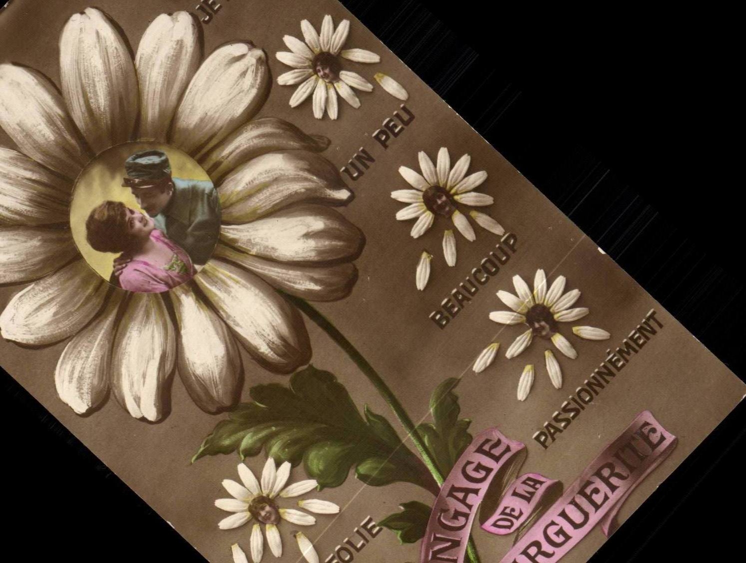 CPA Fantaisie Fleurs Langage de MArguerite Militaria 