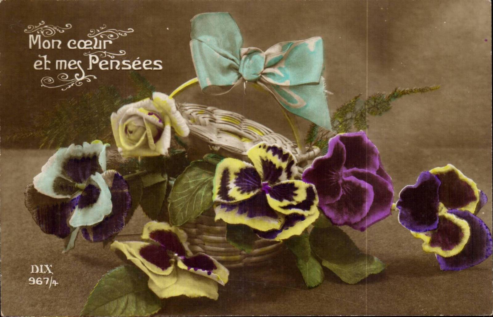 CPA Fantaisie Fleurs Mon coeur et mes pensees