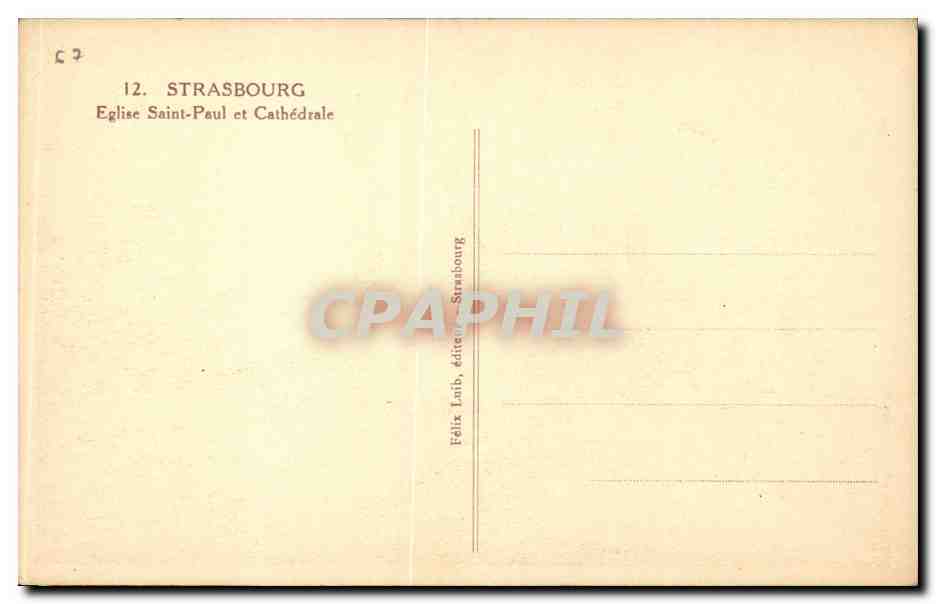 CPA Strasbourg Eglise Saint Paul et cathedrale — Verso