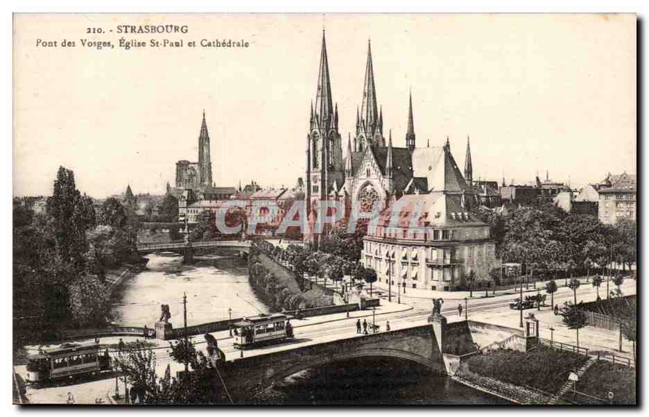 CPA Strasbourg Pont des Vosges Eglise St Paul et cathedrale