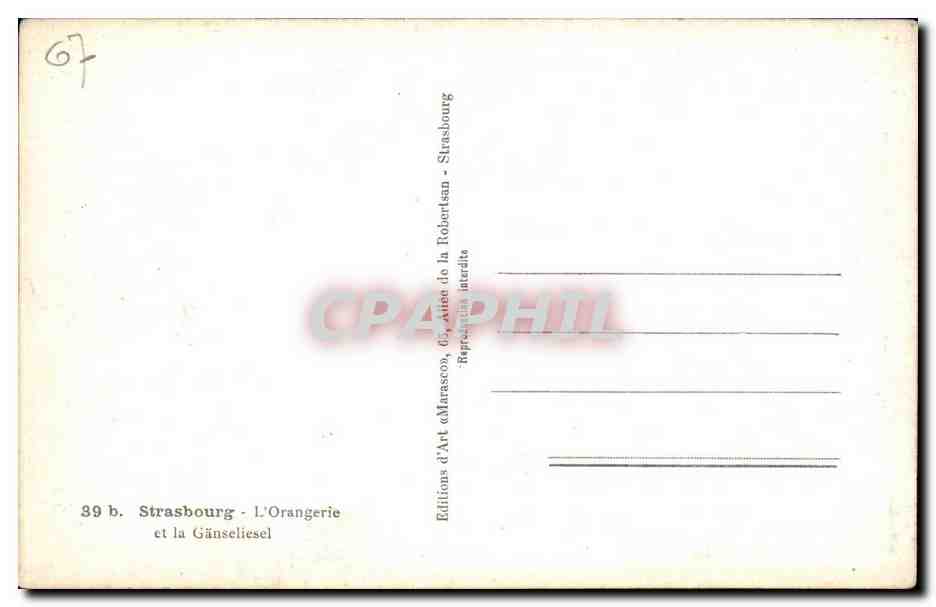 CPA Strasbourg L'orangerie et la Ganseliesel — Verso