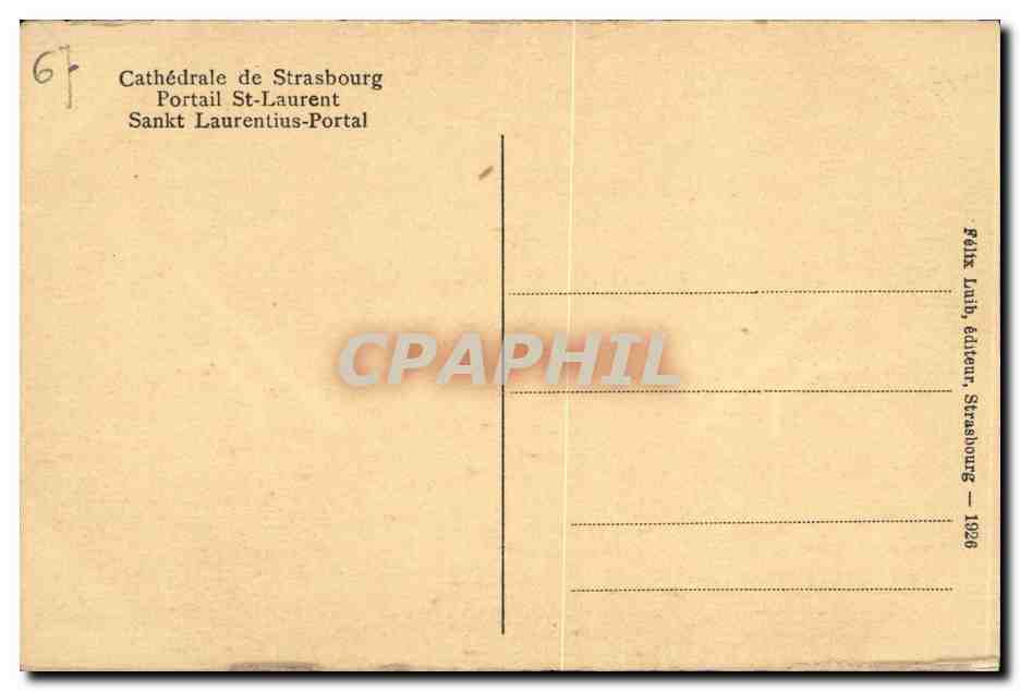 CPA Strasbourg Portail St laurent Cathedrale  — Verso
