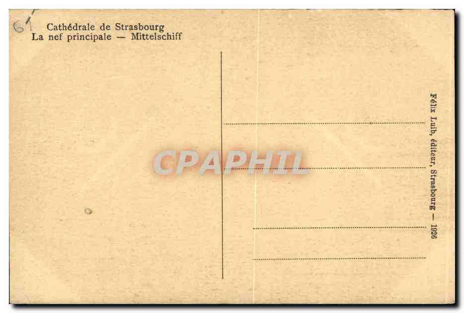 CPA Strasbourg Cathedrale Nef principale — Verso