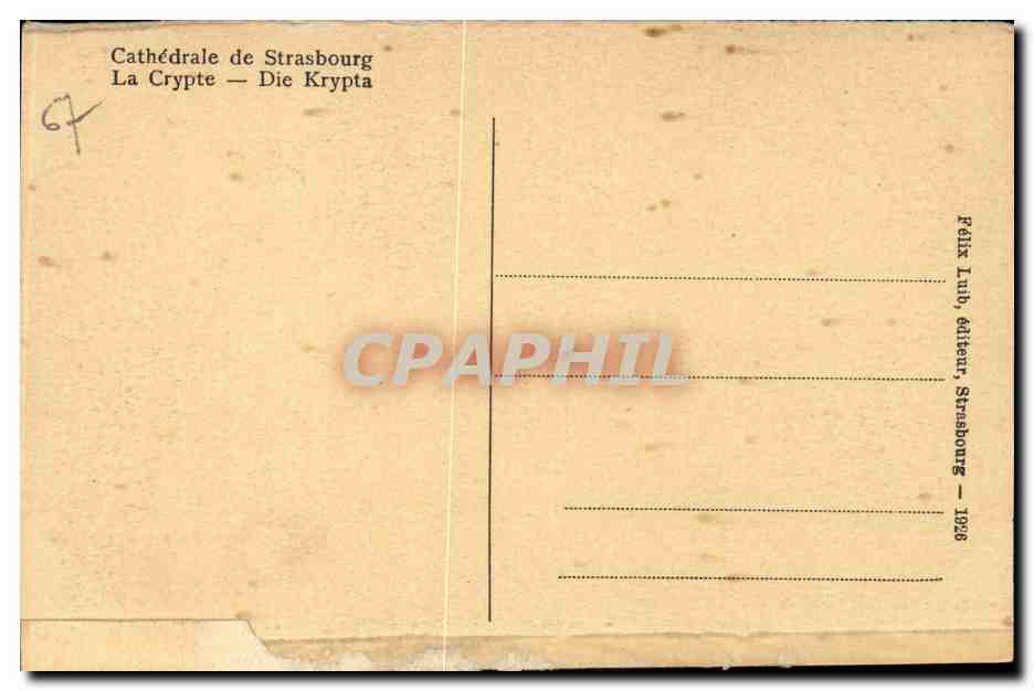 CPA Strasbourg Cathedrale Crypte — Verso