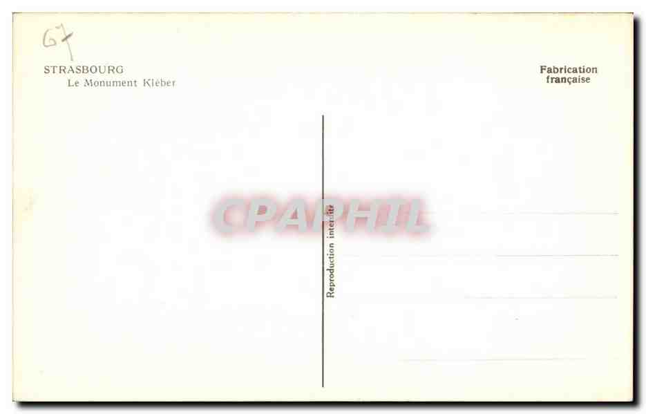 CPA Strasbourg Monument Kleber — Verso
