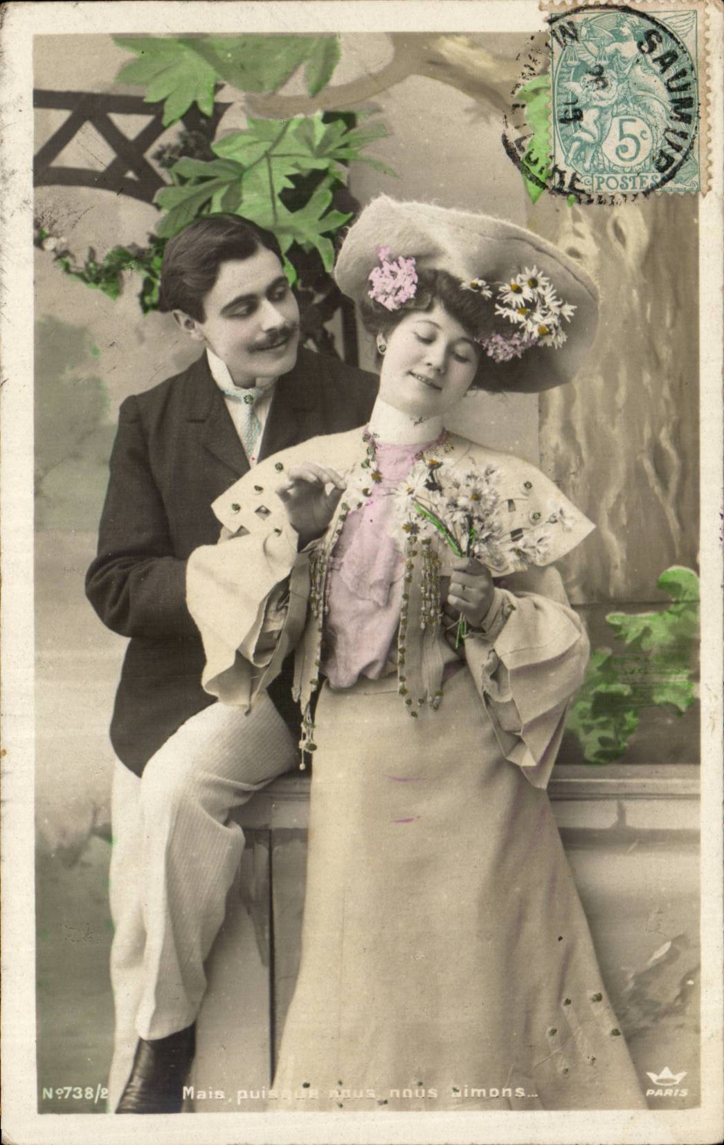 Couple en extérieur — scène amoureuse — Paris, éditeur Paris, n°738/p