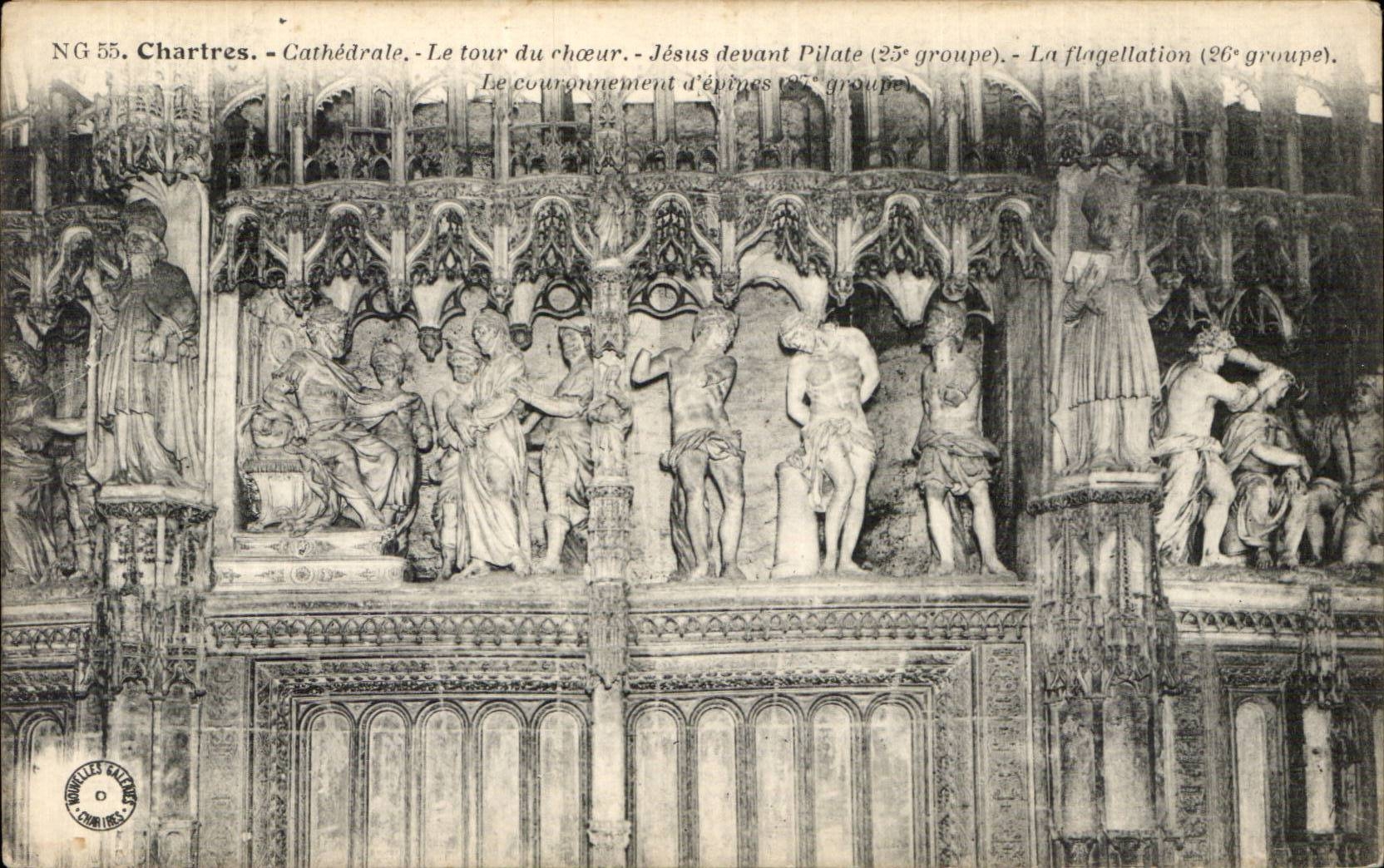 Chartres - Cathédrale - Le tour du chœur - Jésus devant Pilate (25e groupe) - La flagellation (26e groupe) - Le couronnement d'épines (27e groupe)