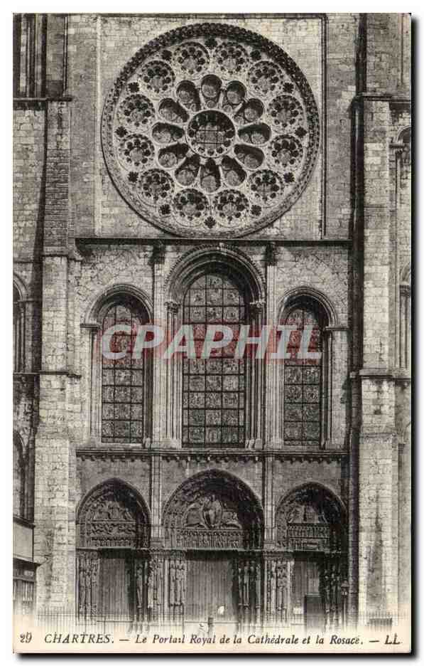 CPA Cathedrale de Chartres Le portail royal de la cathedrale et la rosace