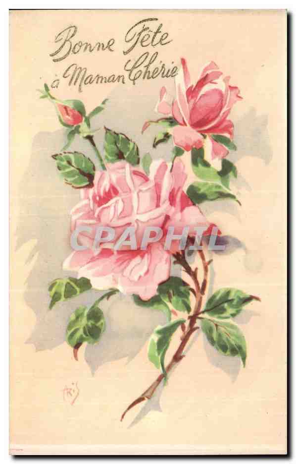 CPA Fantaisie Fleur Rose Bonne fete a maman cherie