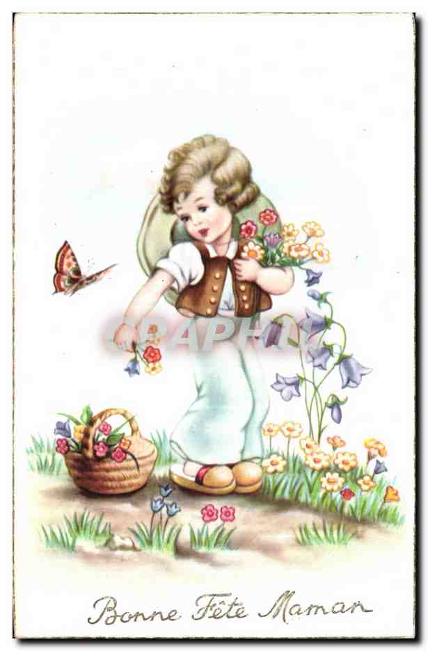 CPA Fantaisie Enfant Bonne fete maman Papillon Butterfly