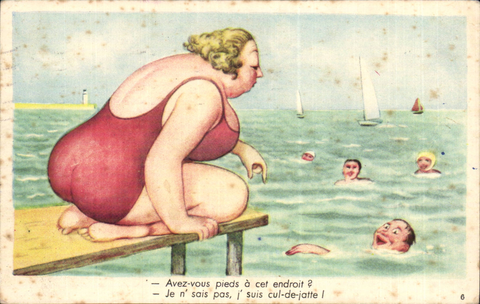 CPA Fantaisie Humour Femme forte a la plage