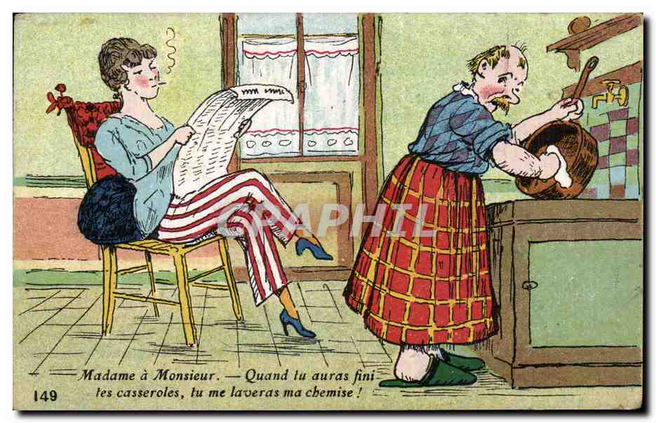 CPA Fantaisie Humour Illustrateur Madame a monsieur Feminisme