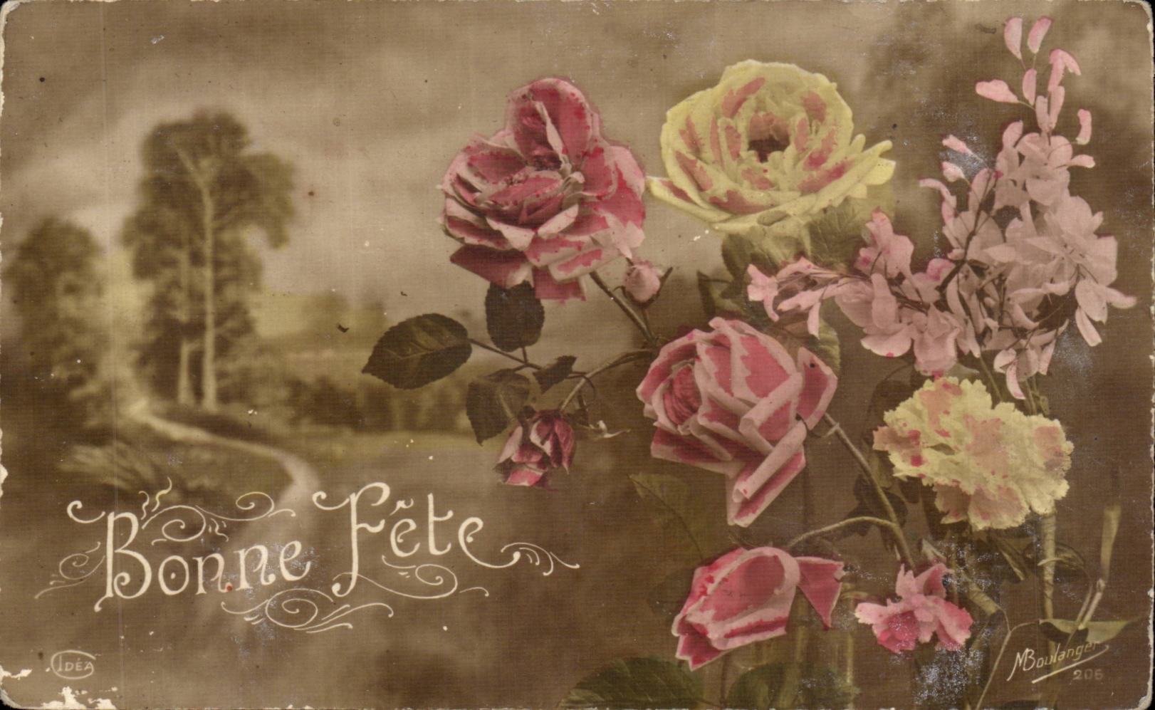 CPA Fantaisie Fleurs Bonne fete