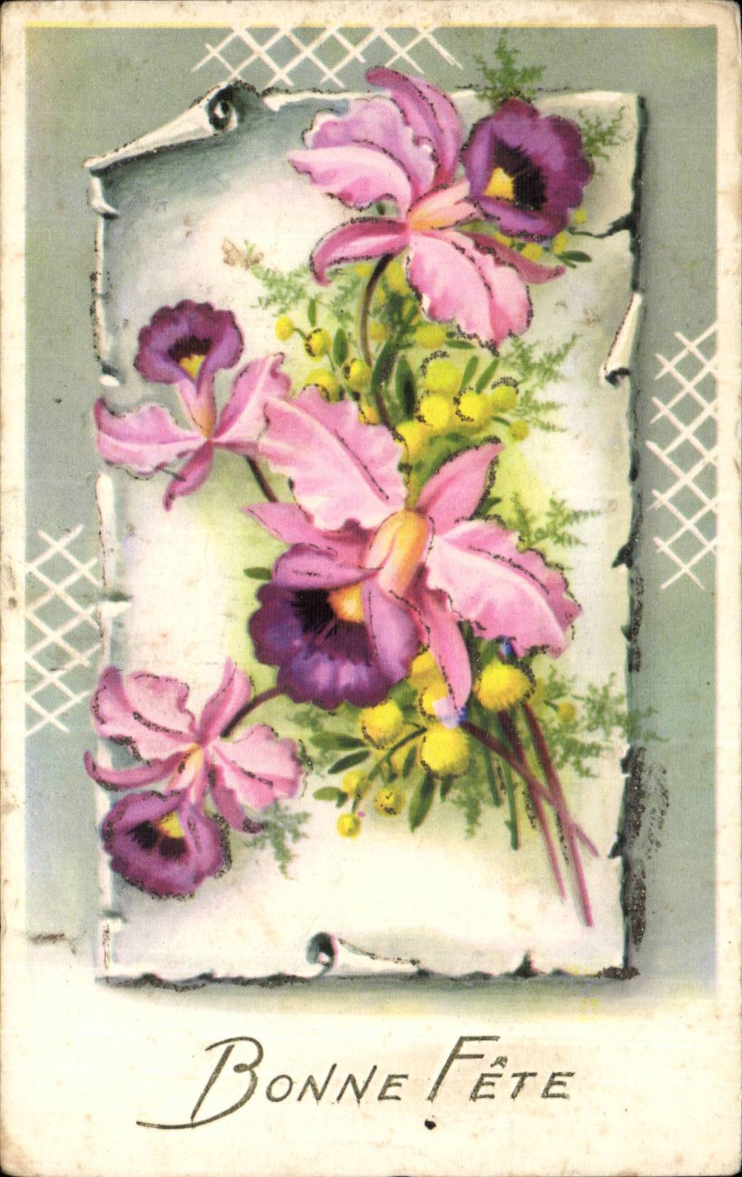 CPA Fantaisie Fleurs Bonne fete