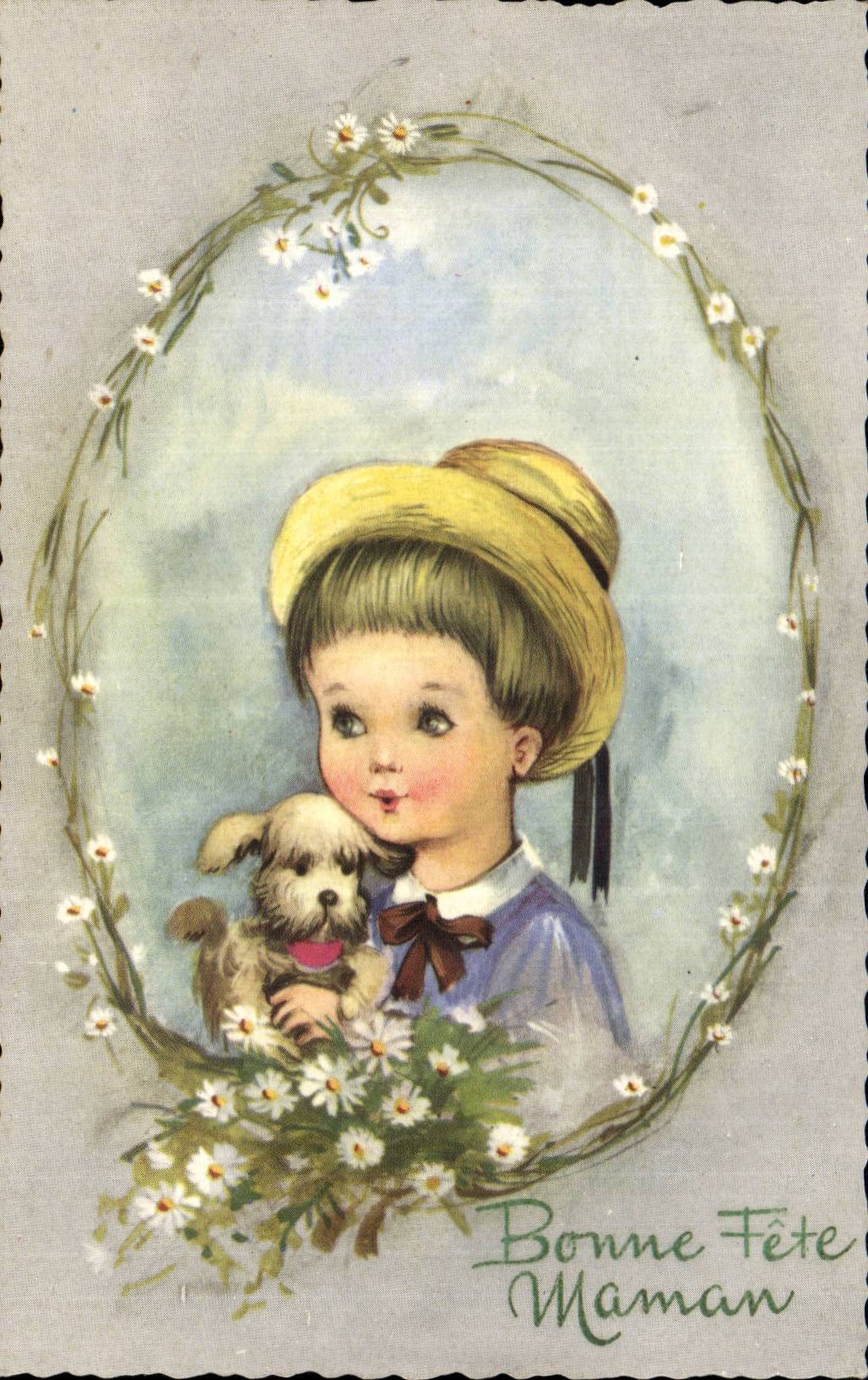 CPA Fantaisie Enfants Bonne fete Maman Chien
