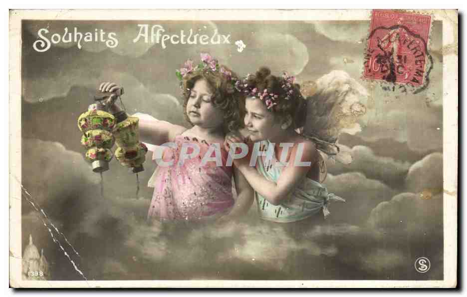 Deux anges dans les nuages — Souhaits Affectueux — éditeur S, n° 1398