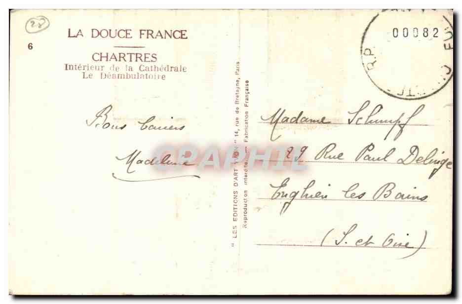 Chartres CPA Interieur de la cathedrale le deambulatoire — Verso