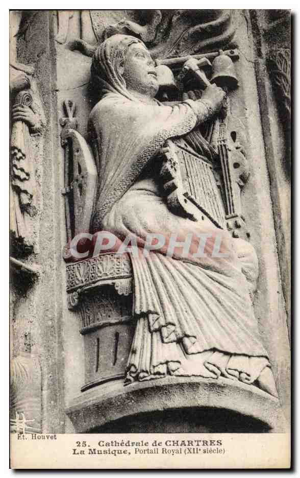Cathédrale de Chartres — La Musique, Portail Royal (XIIe siècle) — Ét. Houvet, n°25