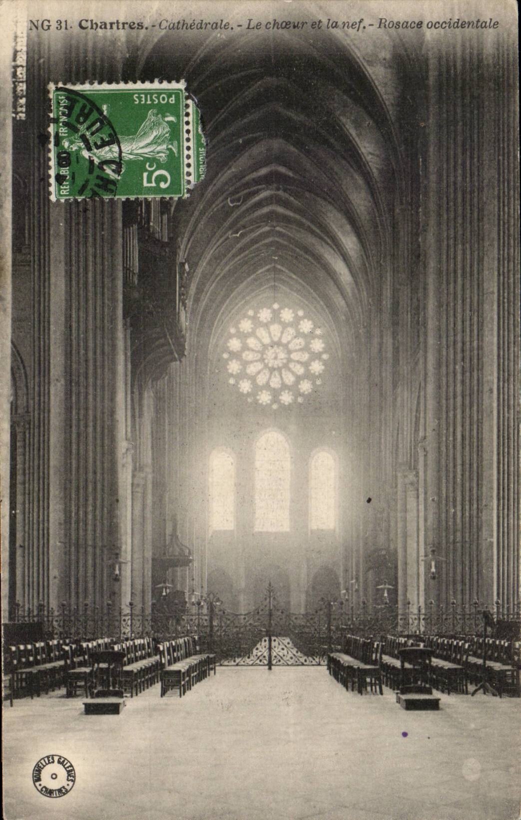 Chartres CPA Cathedrale Le choeur et la nef Rosace occidentale